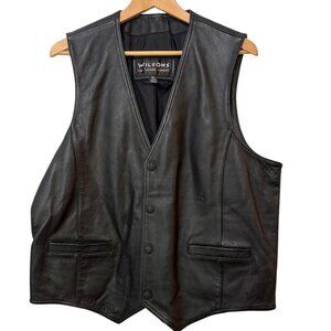 WILSONS LEATHER Mens Genuine Leather Vest Black NWOT Snap Front Pockets Lined